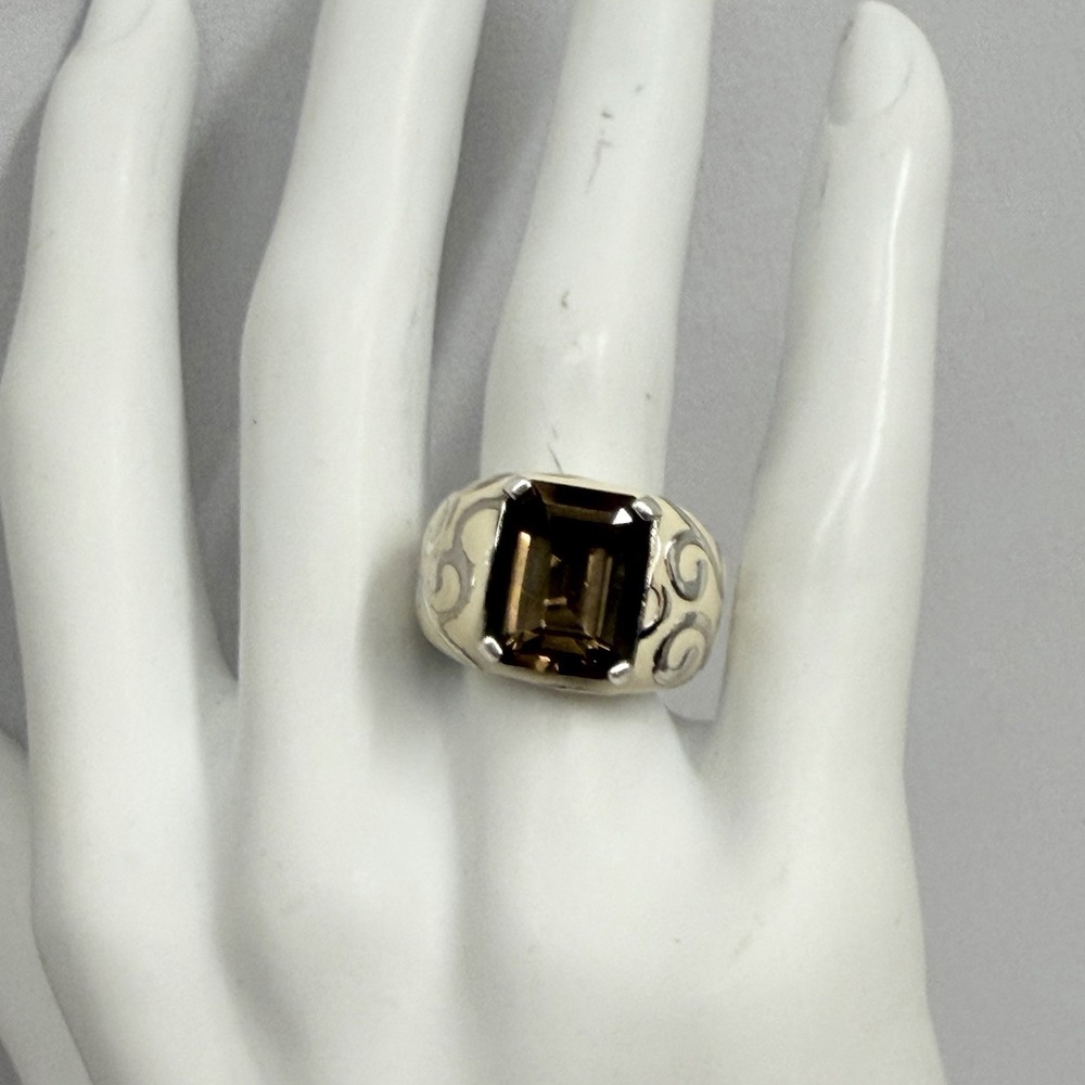 Michelle Albala Sterling Enamel & Smoky Topaz Ring Weighs 11 Grams Size 6